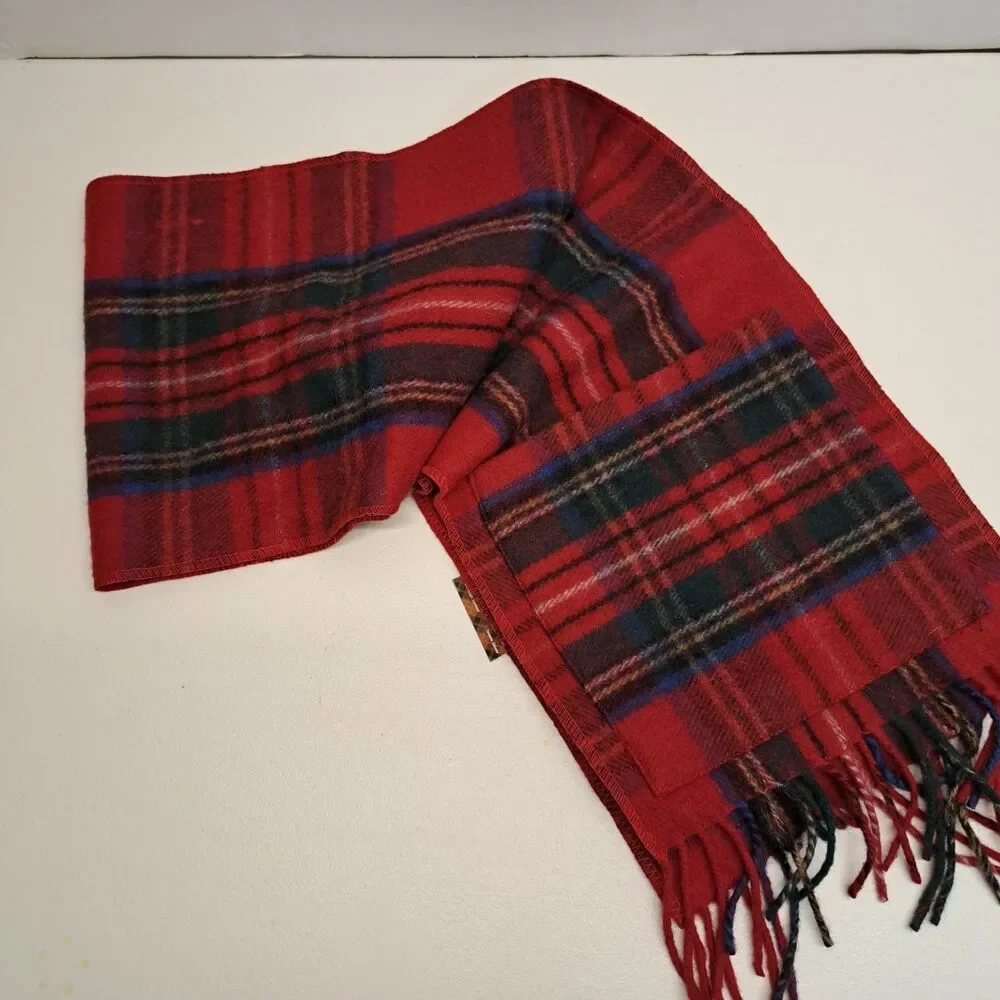 Patrick King Merino Wool Scottish Tartan Red Pocket Scarf Kins 62